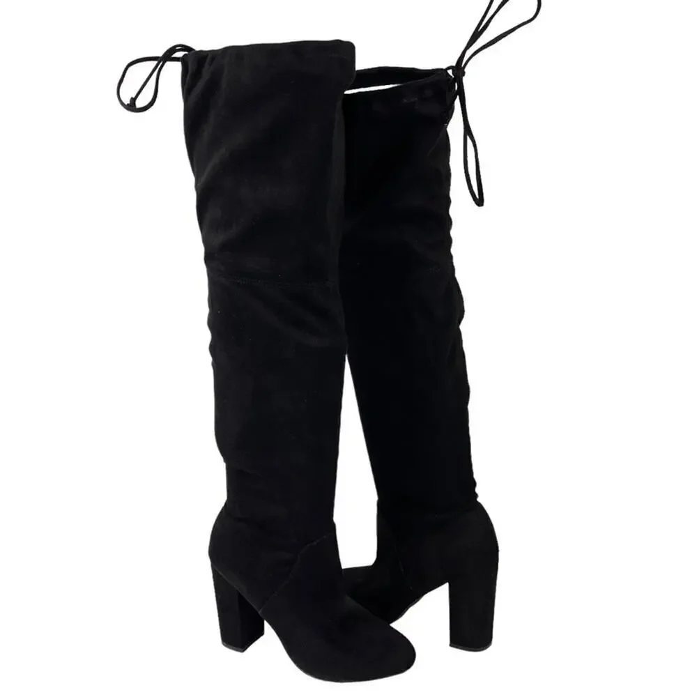 Anthropologie x Faryl Robin Sofia Vegan Suede Knee-High Black Heeled Boot 9